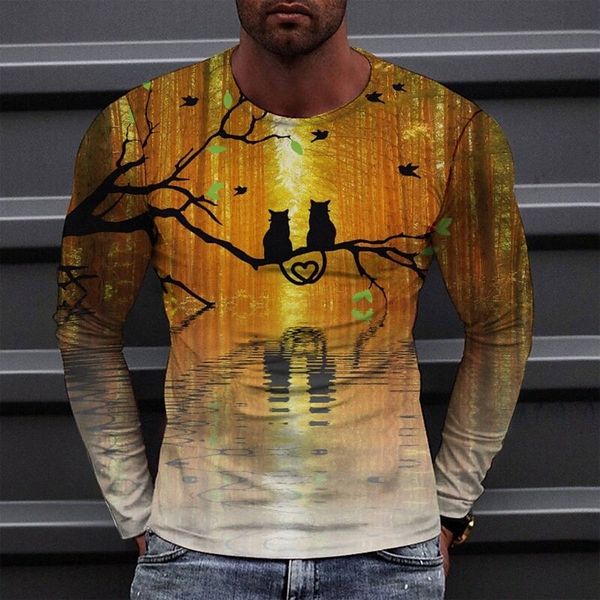 

men's tee t shirt 3d print graphic round neck casual daily print long sleeve fashion designer comfortable big and tall orange p5uc#, White;black