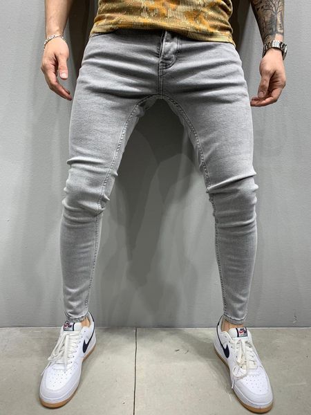 

premium straight powder gray men slim fit jeans pants stm3421 q0105, Black;white