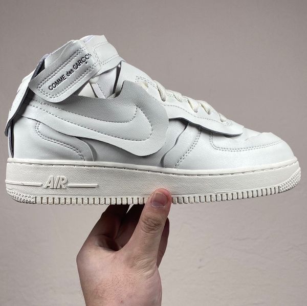 

2020 cdg commÃ¨ des garÃ§ons play nÃ­ke aÃ¬r forcÃ¨ 1 force mid retro white sneakers casual shoes, Black