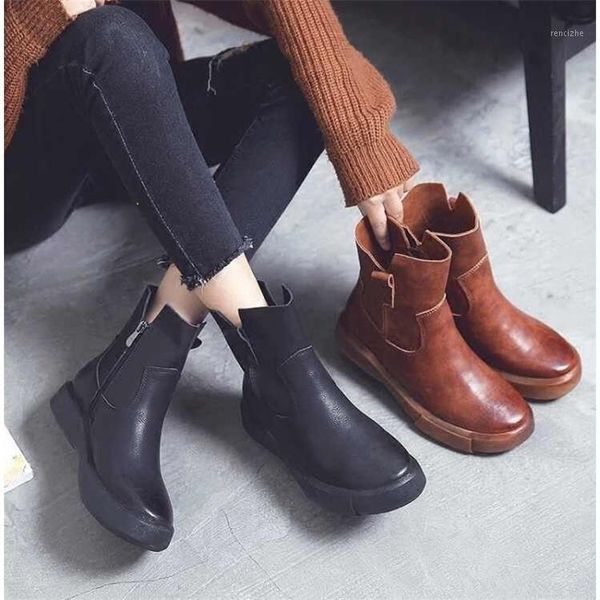 

sandals retro british style boots women's fall 2021 flat bottomed short tube thick bottom fashion boots1, Black