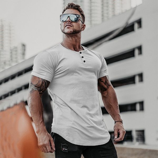 

solid color blank muscle fitness sports t-shirt summer trendy men's slim fit long breathable bodybuilding short sleeve men, White;black