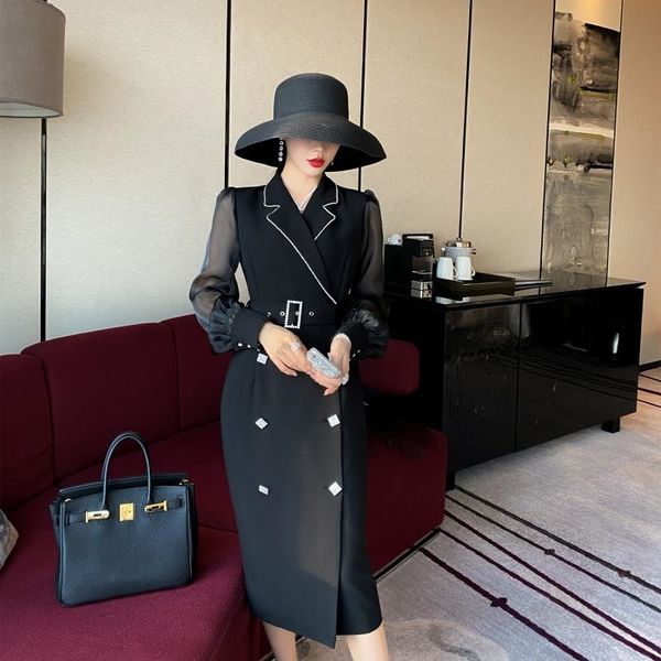 

lsc6e suit women's autumn 2020 graceful new dresssuit dress clothes dfvu3 goddess waist-tied professional ol dress style, Black;gray