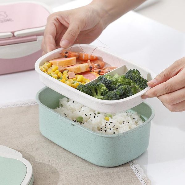 

портативный 950 мл пшеничной соломы lunch box пикника микроволновая печь bento box для хранения продуктов контейнер student кемпинг ужин обе