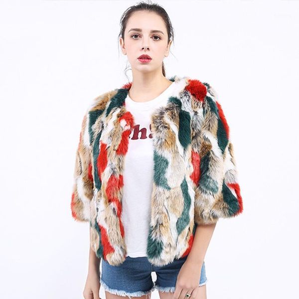 

new arrival 2020 women faux fur coat gradual color faux fur jacket half sleeve coats women fashion streetwear pc2851, Black