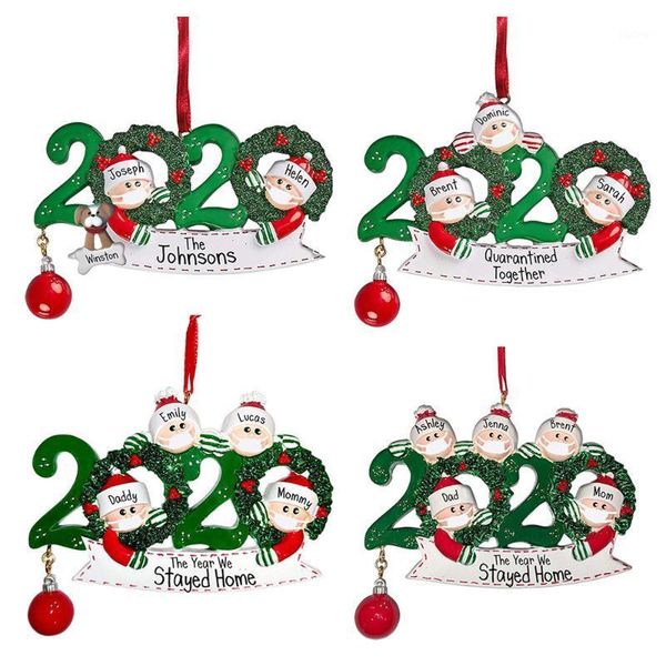 

2020 quarantine christmas tree decoration keychains santa claus with mask hanging ornament toilet paper accessories family party1