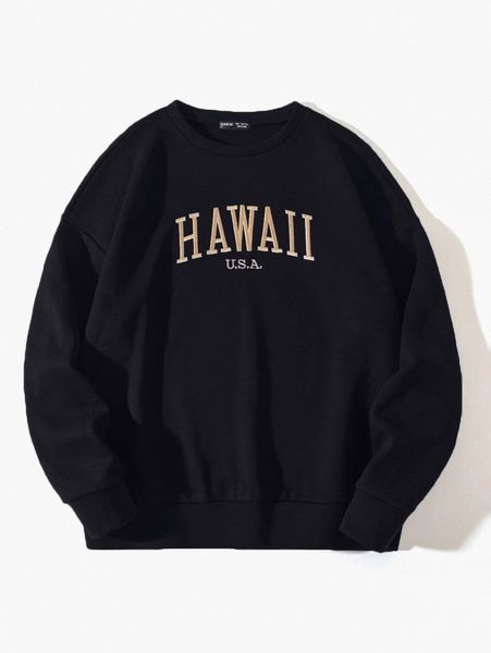 

letter embroidery drop shoulder thermal sweatshirt y5ic#, White;black