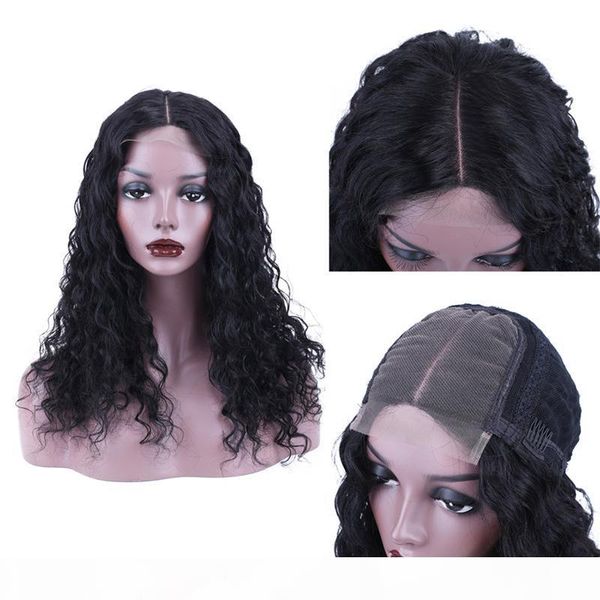 

human hair 4*4 frontal wig deep wave 9a brazilian 360 lace frontal wig, Black;brown
