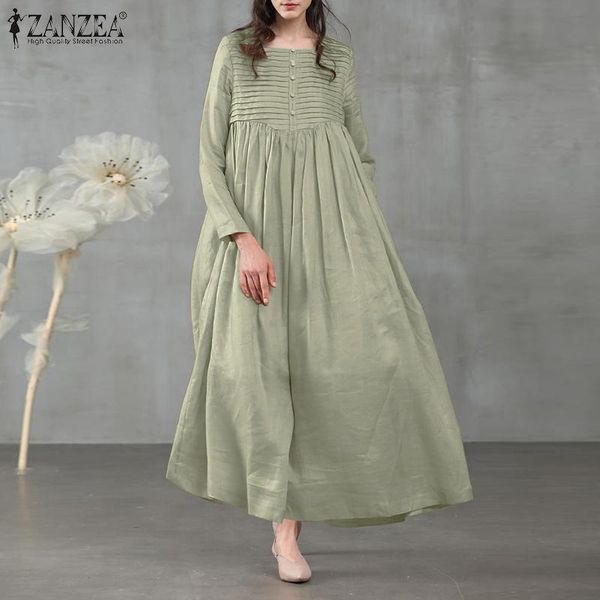

vintage square neck long sleeve solid long dress zanzea women spring elegant sundress female casual pleated party vestido s-5xl, Black;gray