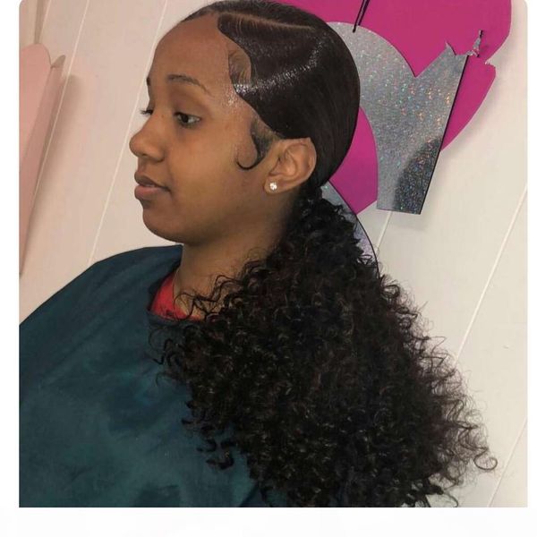 

afro kinky ponytail afro puff kinky curly drawstring ponytail hairpiece drawstring natural clip human hair extension 120g, Black