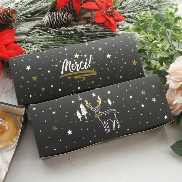 

24*9*5cm 10pcs black gold elk tree snow design paper box as candy cookie chocolate christmas party diy gifts packing