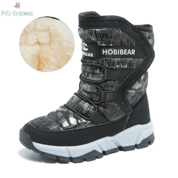 

new russia winter children' snow boots boys girls fashion waterproof warm shoes -30 degree kids thick mid non-slip boots 201130, Black;grey