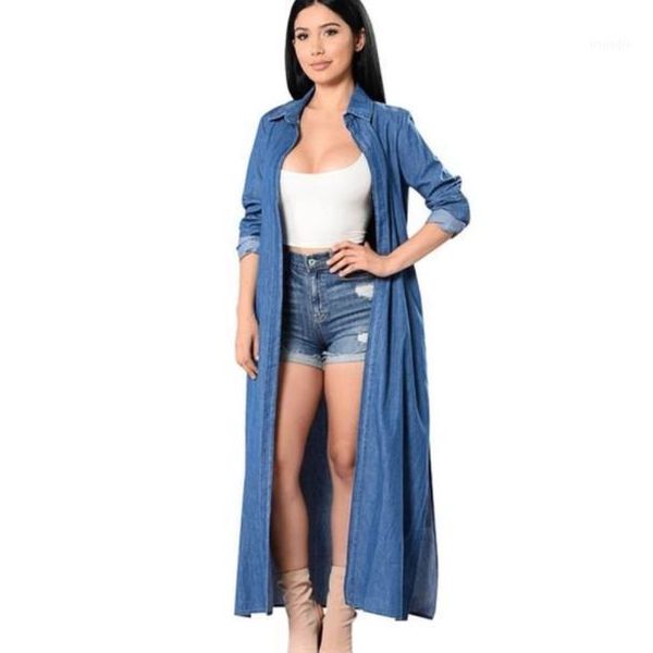 

thin denim trench coat women 2020 spring summer long sleeve cardigan manteau two sides split ends windbreaker coat female aq5141, Tan;black