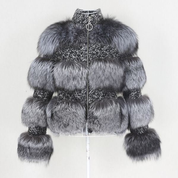 OFTBUY пальто с натуральным мехом чернобурки, зимняя куртка, женская натуральная шерсть енота, шерстяная клетчатая верхняя одежда с воротником-стойкой, уличная одежда