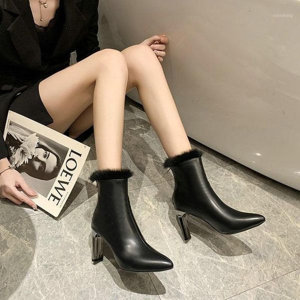 

plus velvet warm boots female women shoes 2021 winter fashion casual high heel wedges ankle boot zapatos de mujer zapatos-1231, Black