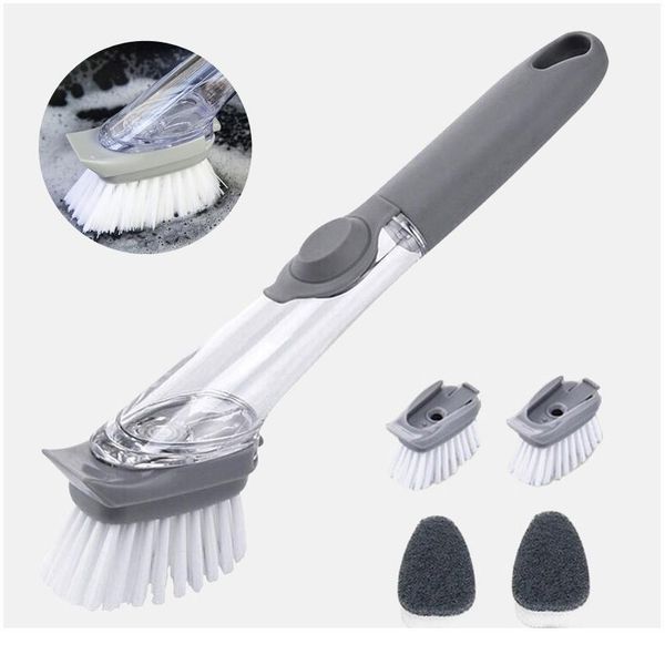 

1/5pcs double use kitchen cleaning brush scrubber dish bowl washing sponge matic liquid dispenser kitchen pot clea bbyzwe