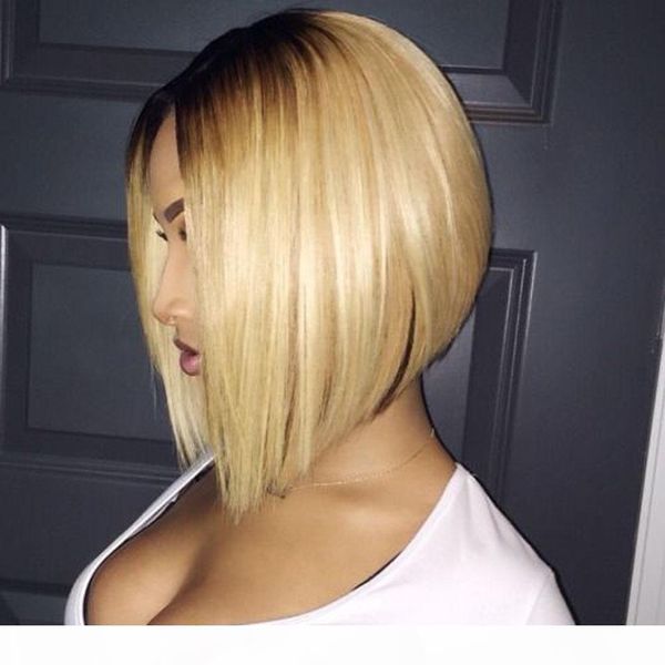 

100 human hair wig human hair 613 blonde lace front wig glueless bob wig with baby hair for black women, Black;brown