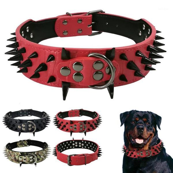 

durable thick spiked dog collar leather stylish soft rivets pet collar metal buckle fits medium large dogs1
