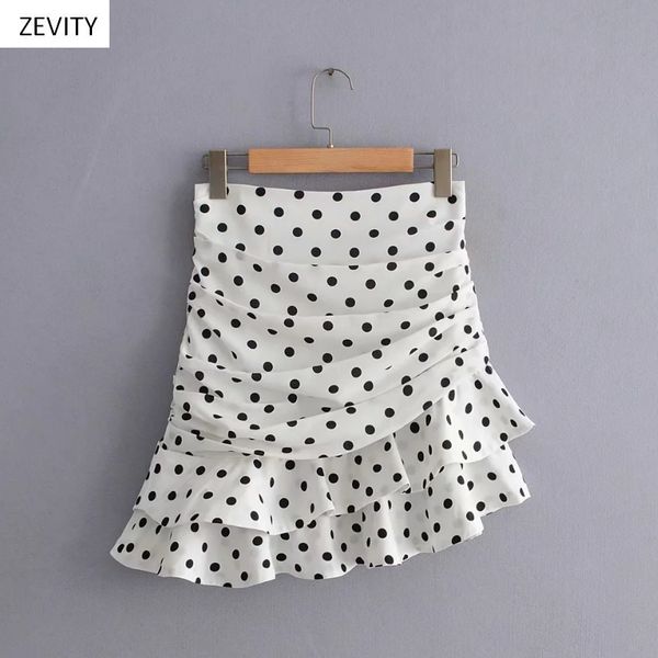 

women fashion polka dot print pleated asymmetrical skirt faldas mujer ladies back zipper vestidos chic ruffles skirts qun379 c1111, Black