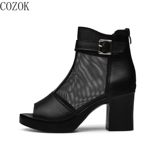 

women's high-heeled sandals comfortable mature mature women's sandals open toe breathable ankle strap, Black