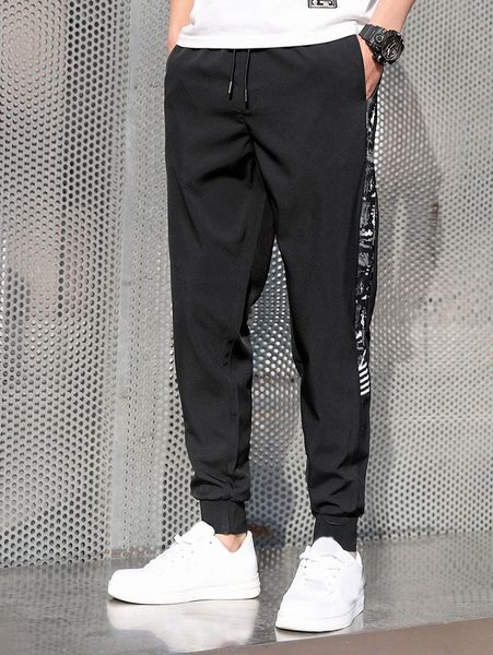 

men graphic print drawstring sweatpants k6mu#, Black