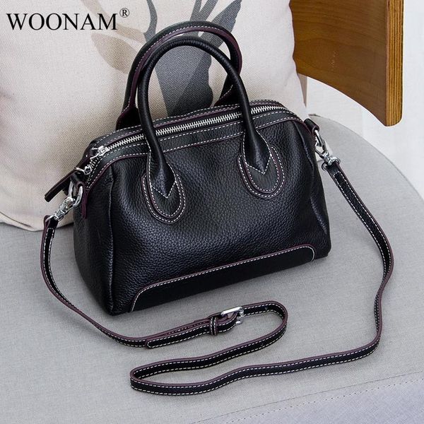 

woonam women designer fashion handbag hide grained genuine calf leather handle boston shoulder bag wb917