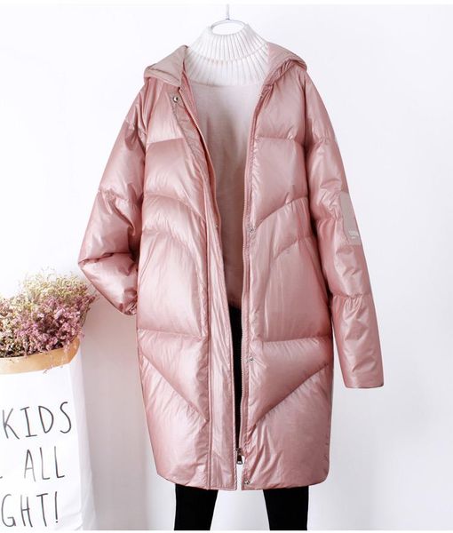 

women's down & parkas 2021 fashion women long white duck coat female thick warm casual windproof waterproof feather jacket hooded shiny, Black
