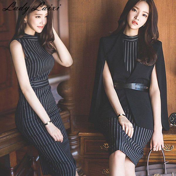 

women's tracksuits 2 piece set office dress suit 2021 spring fashion slim elegant women bodycon pencil dress+jacket, Gray