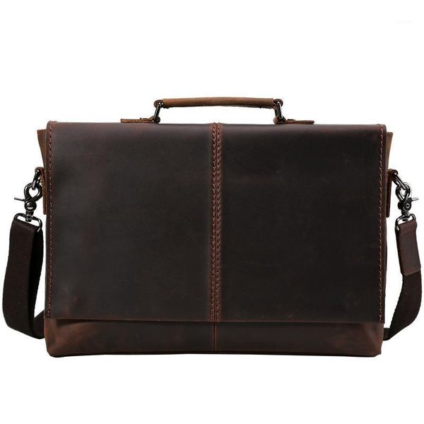 

brown crazy horse leather briefcase men lapoffice work bag men genuine leather handbag vintage business messenger bag male1