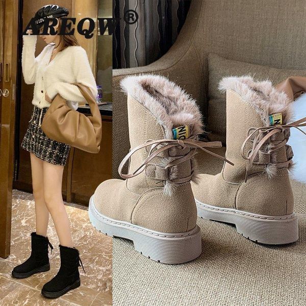 

женщины snow boots winter плоский узелок платформа женская теплая обувь 2020 новые женские замшевые ботильоны женский, Black