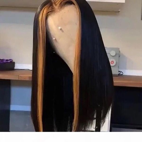 

4x4 m straight wig ombre highlight wig 150% lace front human hair wigs for black women brazilian remy hair lace closure, Black;brown