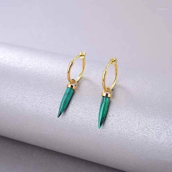 

cmajor sterling silver fine jewelry simple malachite s925 silver plated 18k gold fashion gold color hoop earrings for women1, Golden;silver