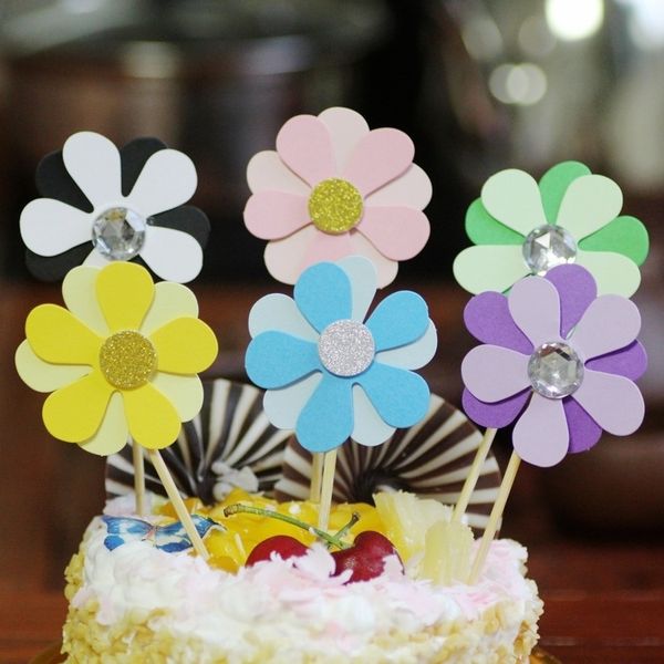 

6hpt7 super beautiful pink and tender black flower accessoriescake with decoration plug-in cake flag 6 pieces accessories pack toothpick acc