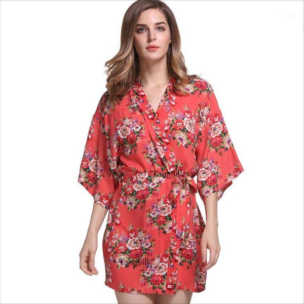 

active print floral wedding bridal kimono robe cotton spa night sleepwear bridesmaid robe1, Black;red