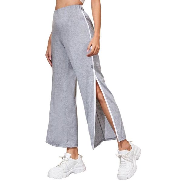 

women's pants & capris girls women casual side white bars trousers loose with slits style clothes, Black;white