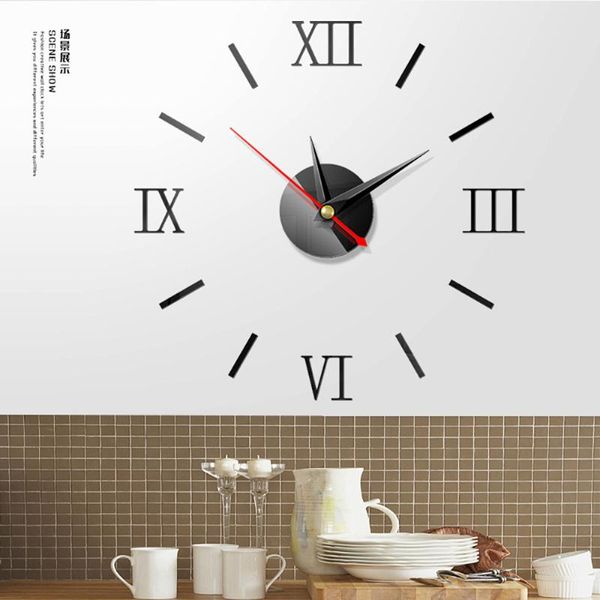 

3d wall clock mirror wall stickers creative diy clocks removable art decal sticker home decor living room quartz needle hot