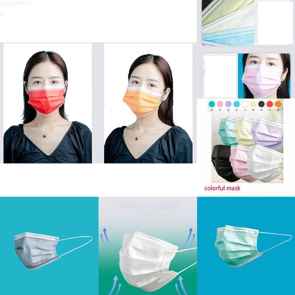 

in stock disposable face masks colorful 3 layer balck gray pink mouth cover party mask boom dhd260 vk3a#