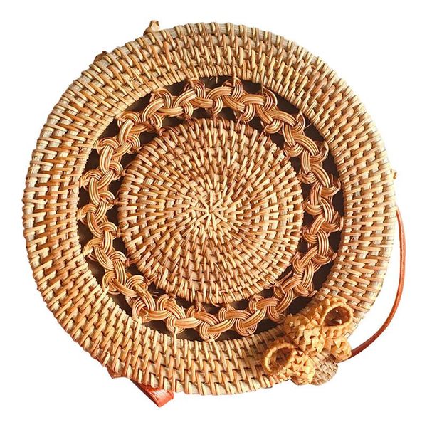 

beach bag handwoven thick classic round rattan grass bag brown