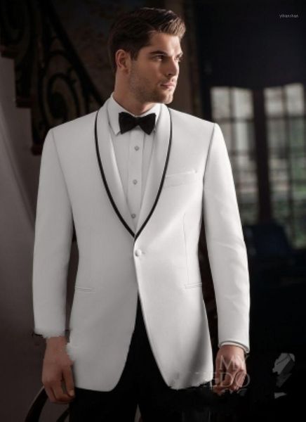 

2020 tailor made white and black satin custom wedding suit for men bridgegroom blazer slim fit tuxedo vestidos jacket+pant f1, White;black