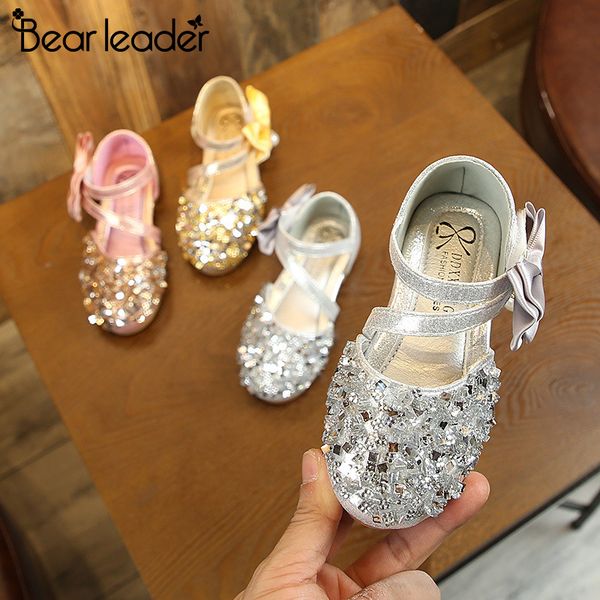

bear leader children's shoes 2020 kids footwear pu sandals bow sequined girls elegant single shoes party flat shoes c1002, Black;red