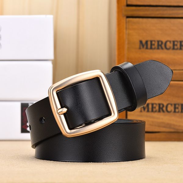 

female genuine leather deduction side gold pin buckle belts women jeans wild belts fashion students simple new white waist strap t200411, Black;brown