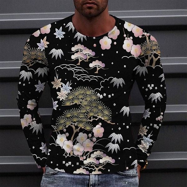 

men's tee t shirt 3d print graphic round neck casual daily print long sleeve fashion designer comfortable big and tall black u0u2#, White;black