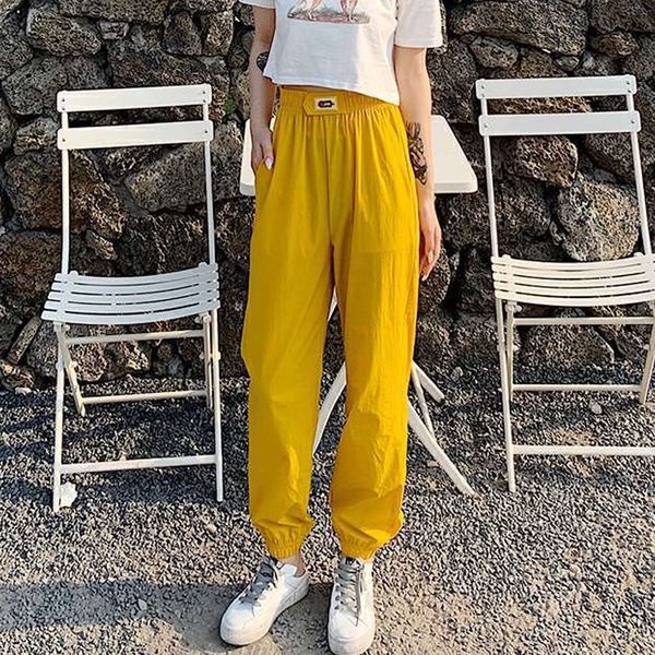 

new 9th female 2021 summer, elastic waist, loose jogger pants, pants hff1, Black;white