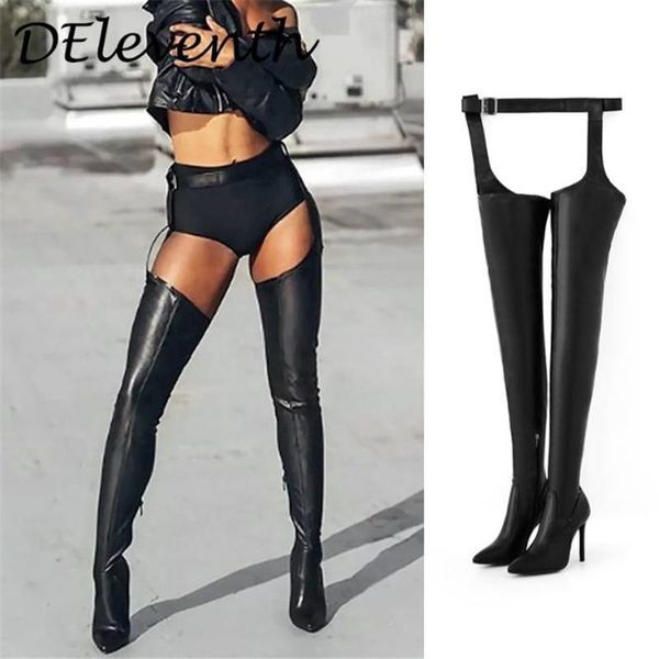

european and american high-heeled shoes knee high boots pants boots one piece women's large size 35-43, Black