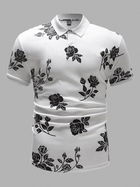 

men floral print polo shirt u8xh#, White;black