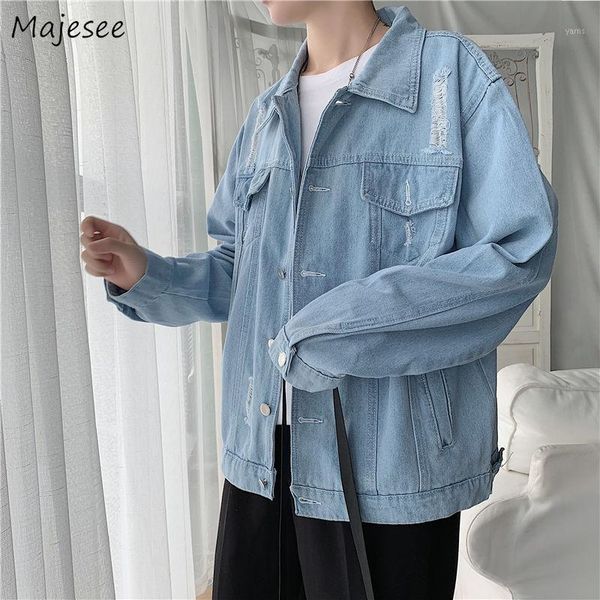 

jacket men denim single breasted plus size vintage hole casual mens jackets and coats harajuku clothes pockets streetwear korean1, Black;brown
