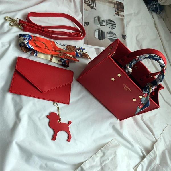 

women's fashion elegant concise large capacity handbag set with envelope bag shoulder bag female tote with silk scarf