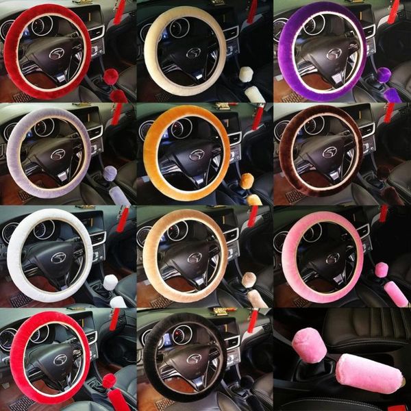 

3pcs/set car universal fixed plush soft steering plush wheel cover handbrake accessory automotive interior case