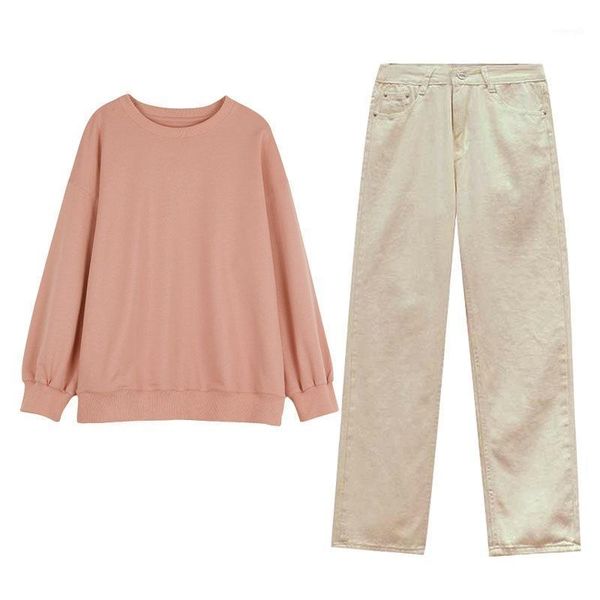 

women sets autumn winter casual 2 pieces outfits fashion sweet simple sweater loose straight pants student clothes all-match1, Gray