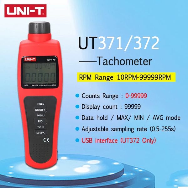 

uni-t ut371 ut372 non-contact digital professional tachometer 99999 counts rpm range 10rpm~99999rpm data hold max min avg mode