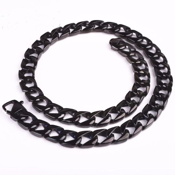 

trendy style mens black color rock roll stainless steel casting miami cuba chain necklace 15mm18-40, Silver